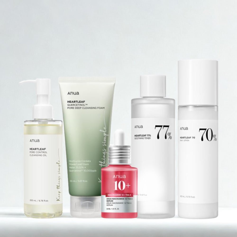 Anua Glass Skin Full Routine Set featuring balanced complexion products for deep cleansing and soothing care.