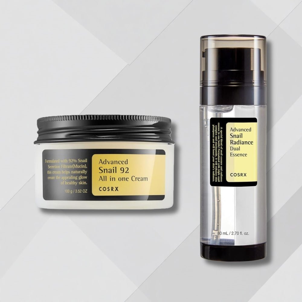 COSRX Advanced Snail Mucin Glass Skin Ritual Set with long-lasting hydration cream and essence products