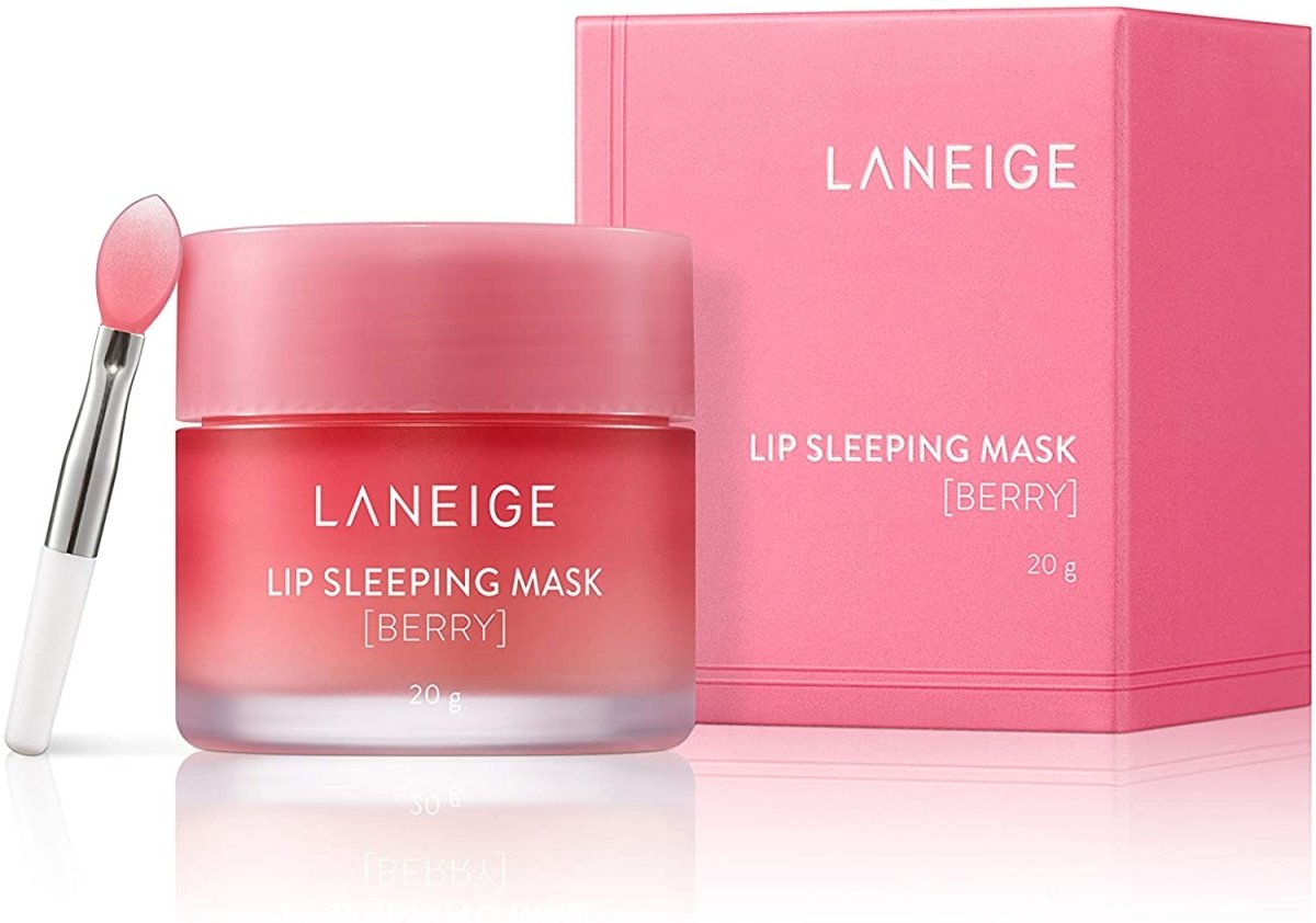 LANEIGE Lip Sleeping Mask Berry 20g in frosted jar with pink lid and applicator for overnight lip treatment use