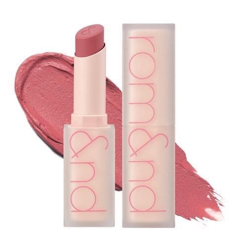 Matte lipstick in muted pink shade with smooth texture and frosted pale pink packaging highlighting intense color.