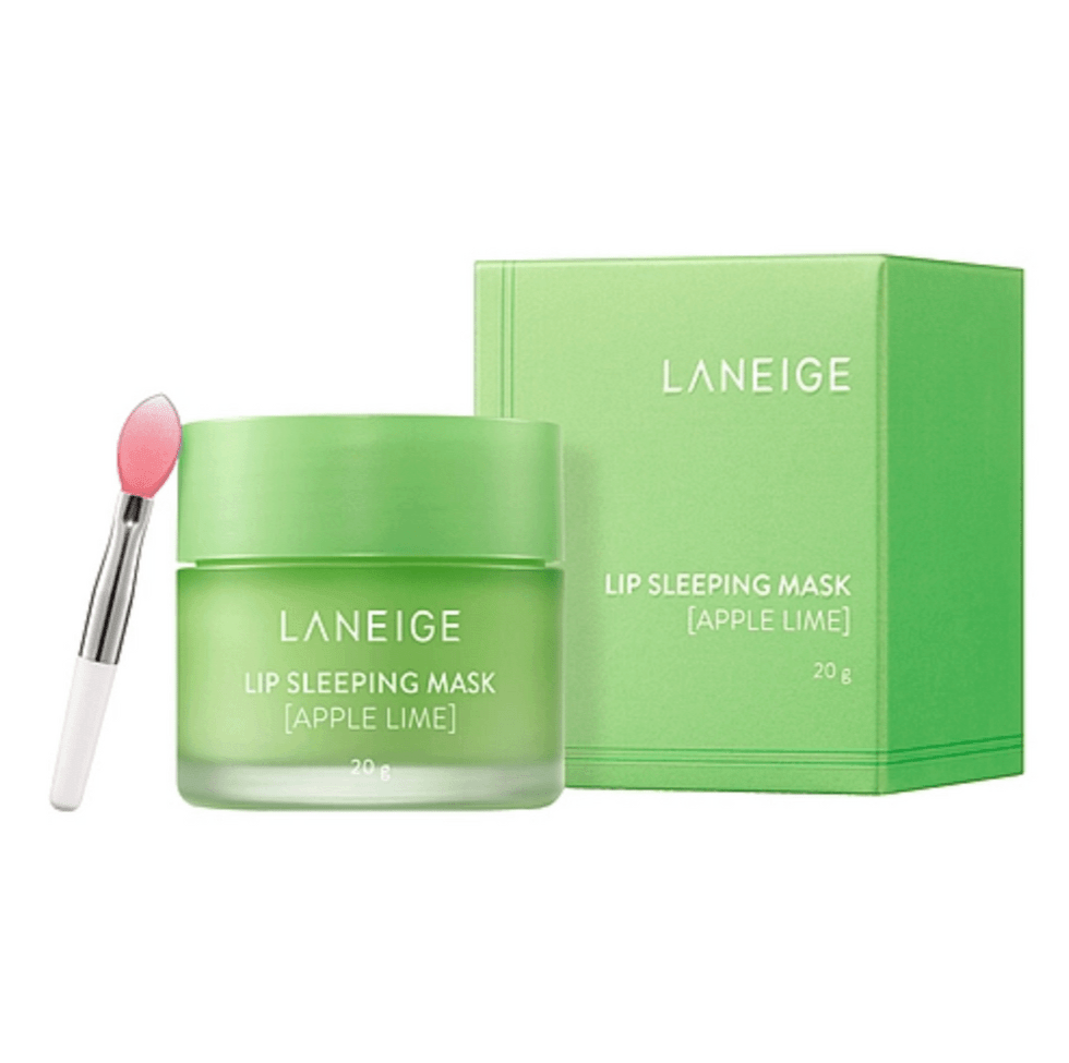 LANEIGE Lip Sleeping Mask Apple Lime 20g in green jar with matching box and applicator for intense hydration care