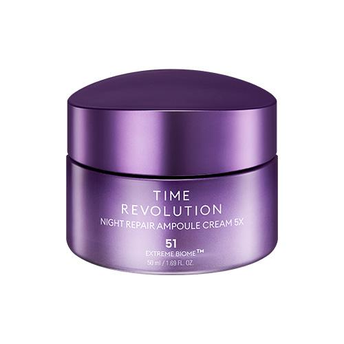 Purple jar container of night repair ampoule cream reducing signs of aging with moisturizing benefits on white background