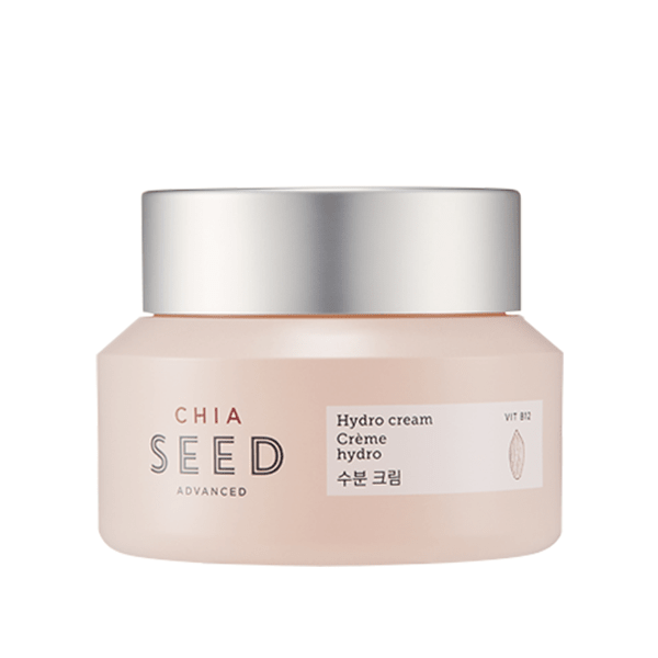 Matte pastel pink jar with silver lid containing hydrating chia seed cream for smooth skin care routine