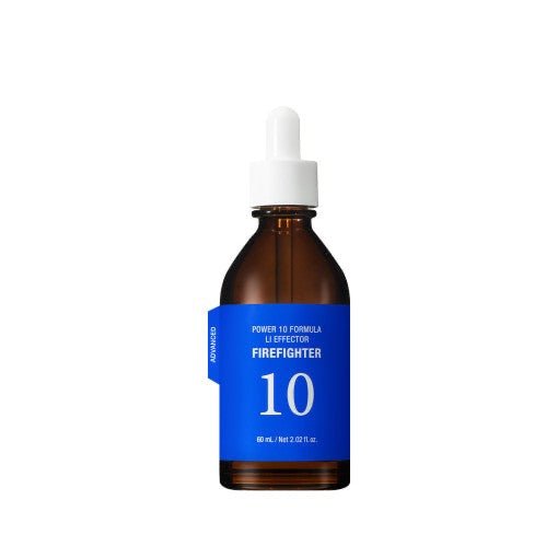 Brown glass dropper bottle with blue label for cooling skin formula on white background