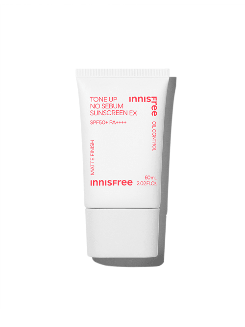 White sunscreen tube with red text highlighting matte finish, oil control, and high SPF protection on a white background