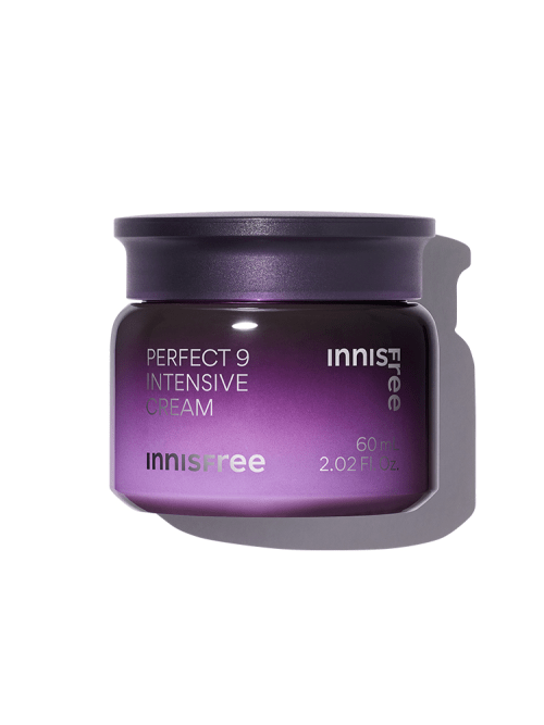 Purple gradient jar of moisturizing intensive cream with silver text and rounded matte lid on white background