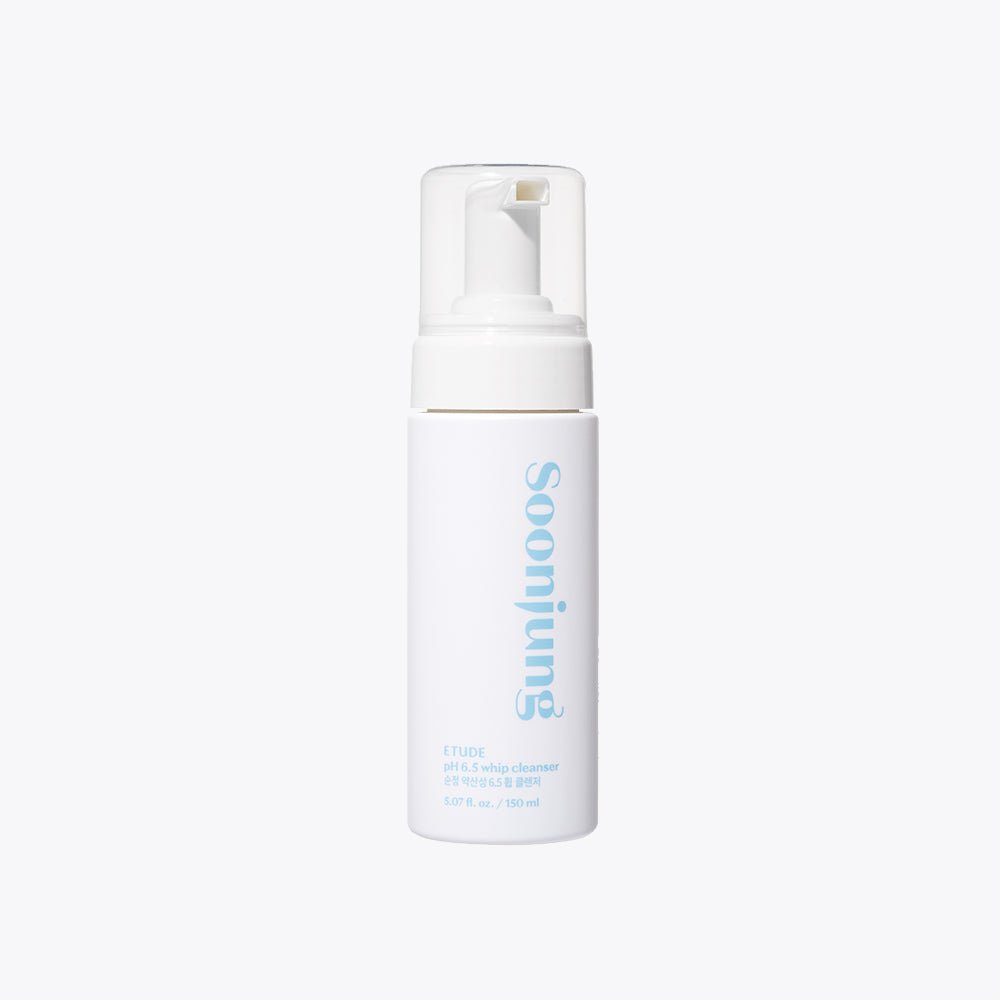 ETUDE SoonJung pH 6.5 Whip Cleanser 150ml in white bottle with pump delivering gentle hydration boost benefits