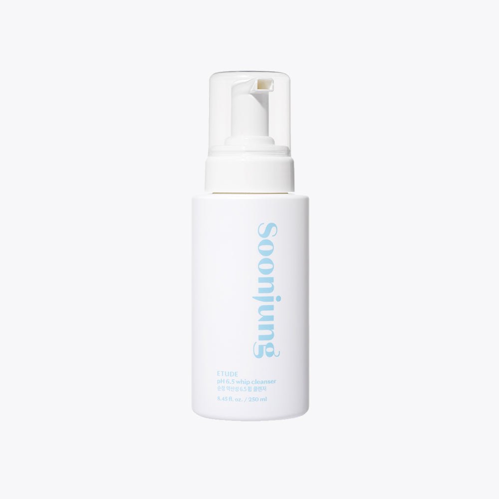 ETUDE SoonJung pH 6.5 Whip Cleanser 250ml with hydrating formula in white pump bottle for gentle skincare cleansing