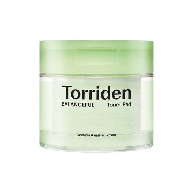 Torriden Balanceful Cica Toner Pad 60 Pads in clear jar with green lid for gentle exfoliation and calming skincare benefits