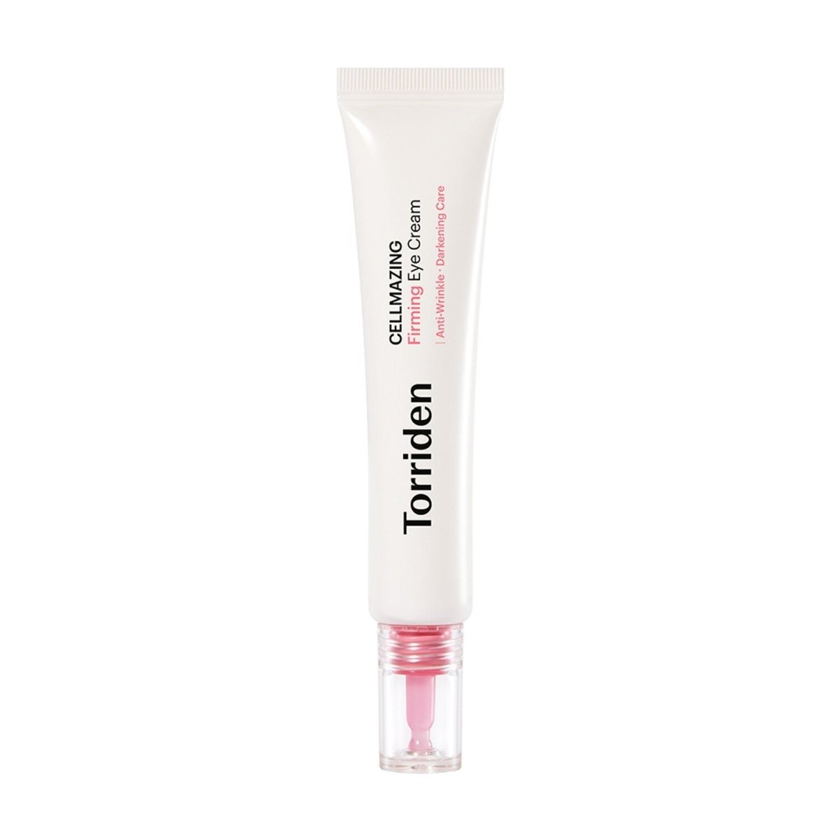Torriden Cellmazing Small Molecule Collagen Firming Eye Cream 30ml in white squeezable tube with pink applicator tip