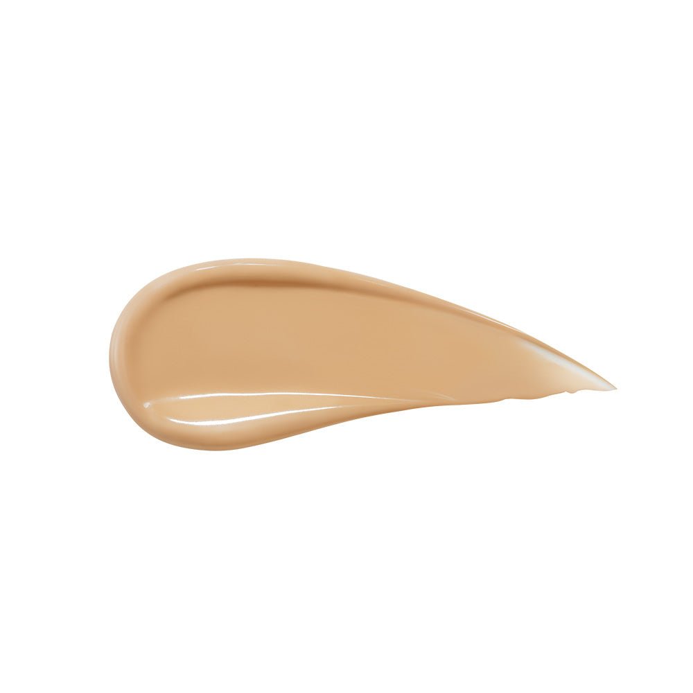 Smooth beige liquid foundation swatch with a hydration boost effect on white background