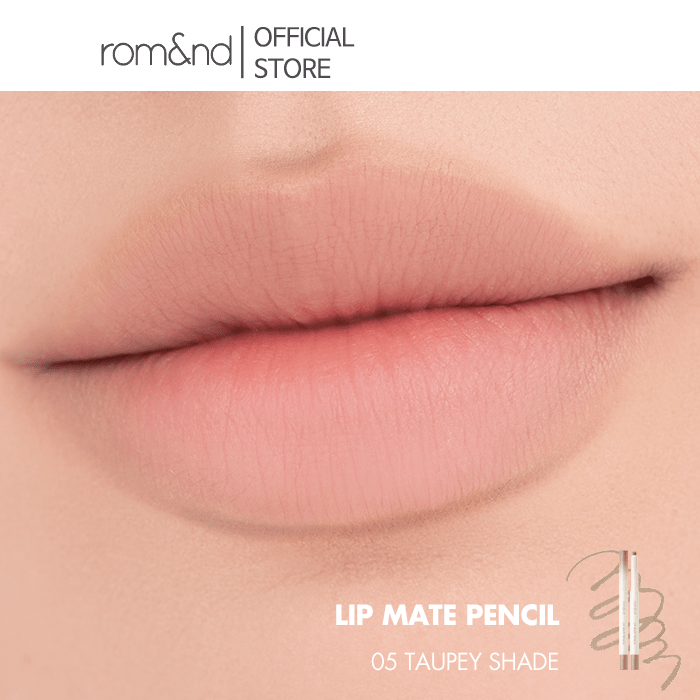 Close-up of lips with natural pinkish taupe lip color showing a plump, smooth matte finish.