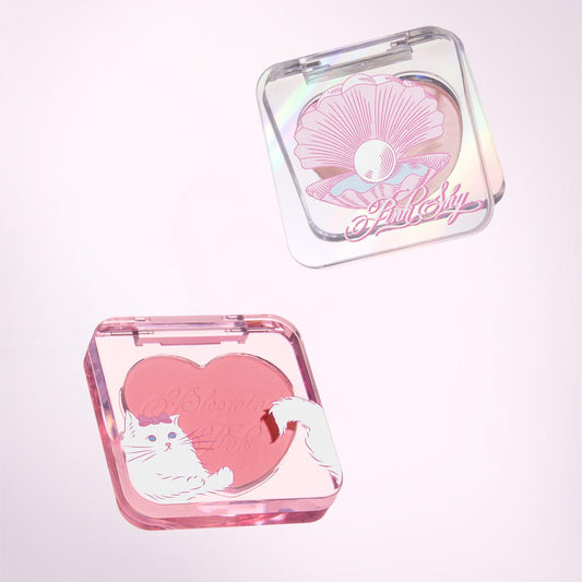 ETUDE Pink Shy Heart Pop Blusher 4g in heart shape with cat design in pink compact, limited edition packaging