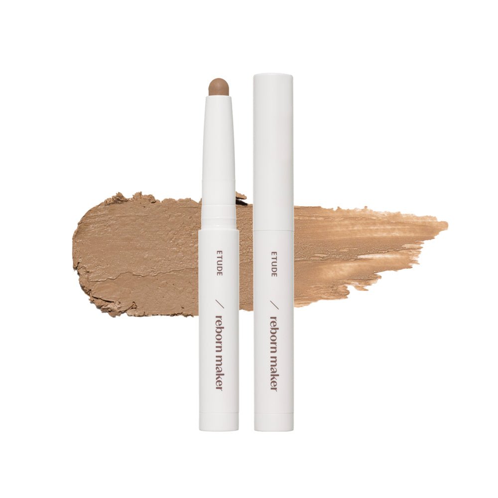 ETUDE Reborn Maker Contour Stick 1g with compact, convenient size in sleek white packaging and natural beige shade swatch