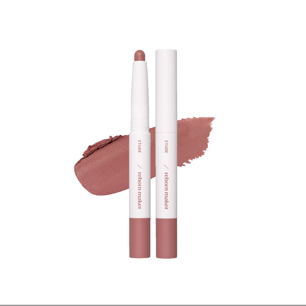 ETUDE Reborn Maker Over Lip 1g in muted rose shade with creamy texture and easy application design