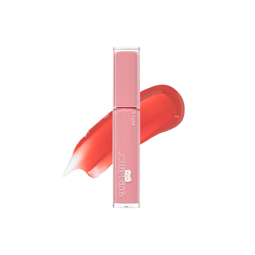 ETUDE Whipping Fruity Dewy Tint 4.5g in soft pink shade with smooth red tint swatch and long-lasting hydration