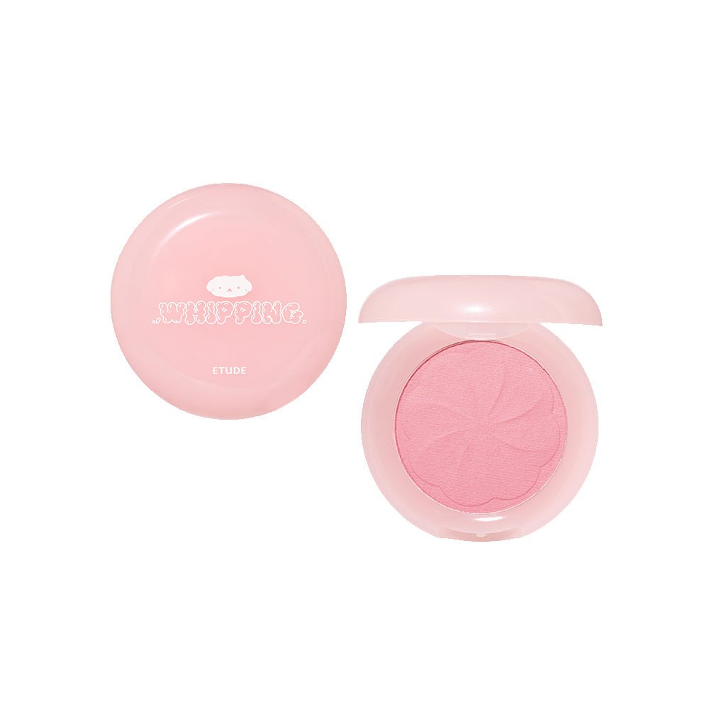 ETUDE Whipping Velvet Blusher 7g in soft pink shade with long-lasting color in round pastel pink compact packaging