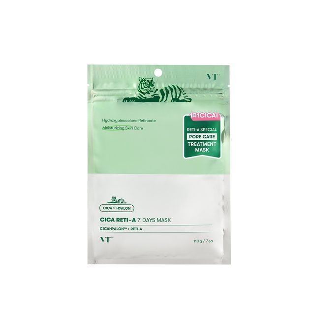 VT Cica Reti-A 7 Days Mask 110g green and white pouch with tiger design for intensive pore care treatment