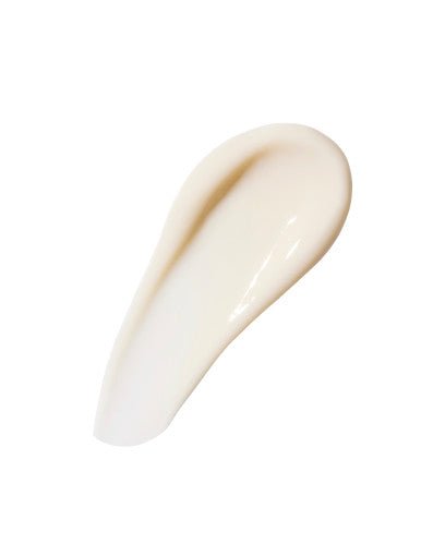 Smooth creamy swatch of firming peptide and mucin cream with soft ivory tone on white background
