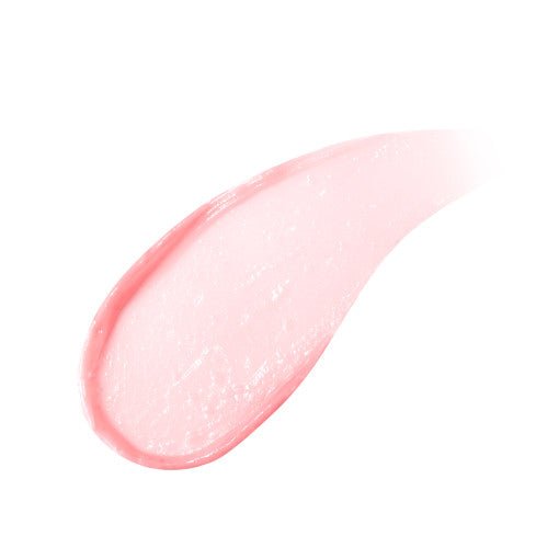 Soft pink lip balm swatch showing smooth, hydrating texture with subtle sheen for 24-hour moisture retention