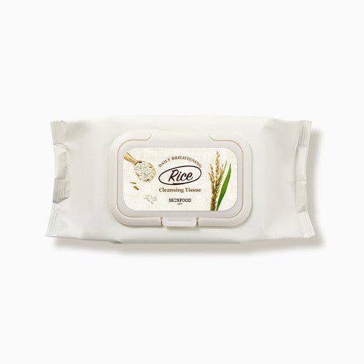 White resealable pack of rice-infused cleansing tissues designed for daily brightening and deep cleansing care