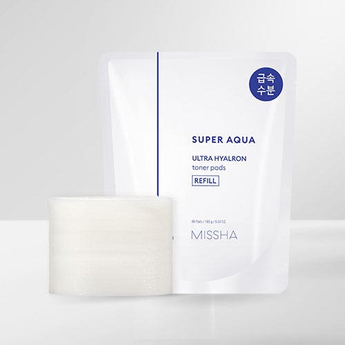 Refill pack of white toner pads with deep hydration benefits on a clean light background