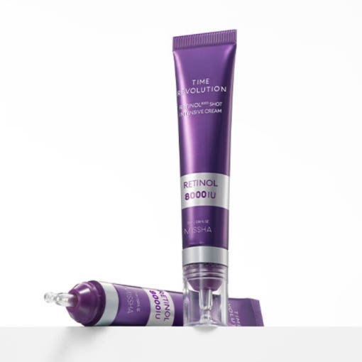 Purple tube of intensive cream featuring retinol 8000 IU with precision applicator for targeted skincare treatment