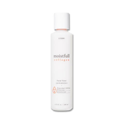 ETUDE Moistfull Collagen Facial Toner 200ml in sleek white bottle delivering deep hydration for refreshed skin