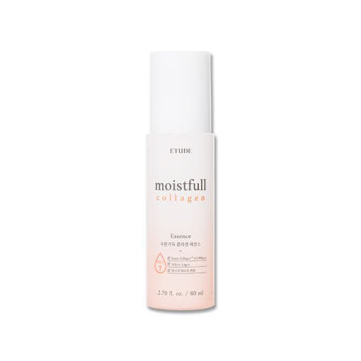 ETUDE Moistfull Collagen Essence 80ml bottle with soft pink gradient for deep hydration and skin nourishment