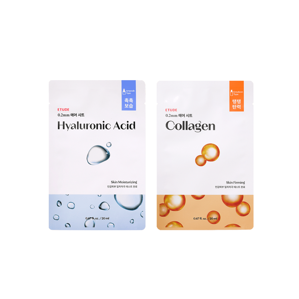 ETUDE 0.2 Therapy Air Mask 20ml X 10ea featuring Hyaluronic Acid for hydration and Collagen for skin firming care