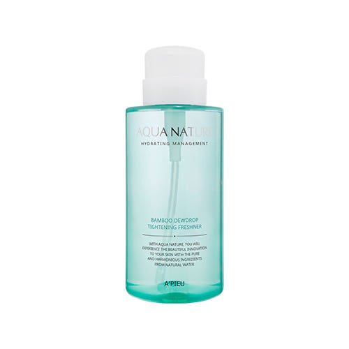 A'pieu Aqua Nature Bamboo Dew Drop Tightening Freshner 500ml in blue bottle with brightening effect for skin care hydration