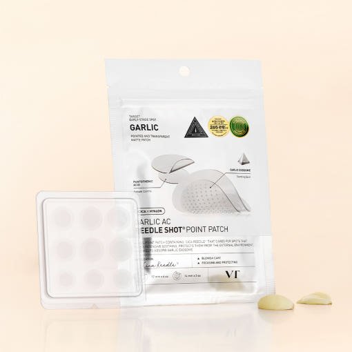 VT Garlic AC Reedle Shot Point Patch 9ea in resealable pouch offering fast healing acne care with garlic extract benefits