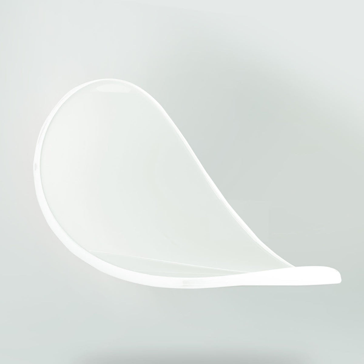 Single transparent spot patch with gentle curve floating on light gray background highlighting calming skincare benefits