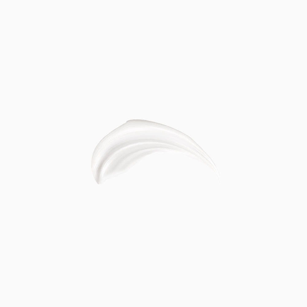 Smooth white cream swatch on light background illustrating hydration boost texture of treatment product refill.