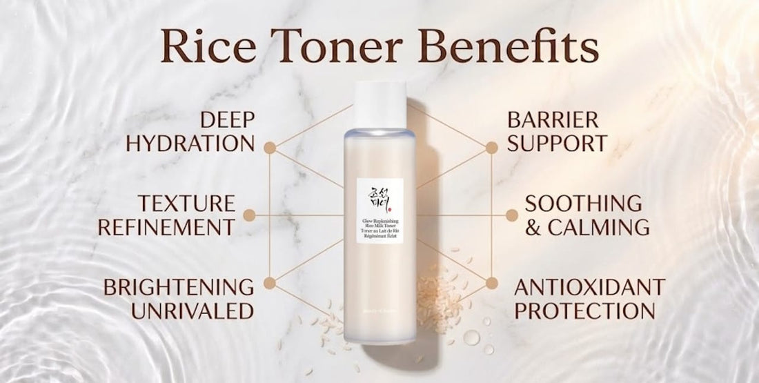 Person applying rice toner to cheek