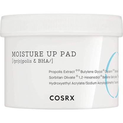 White container of moisturizing pads featuring propolis and BHA formula to soothe and reduce redness