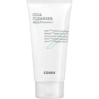White tube of gentle cleansing cica solution cleanser with simple black and green text on a clean background