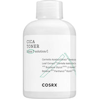 White bottle of hydrating toner featuring green text and minimalist design on a plain white background