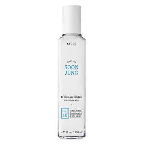 ETUDE HOUSE SoonJung 10 Free Moist Emulsion 130ml in clear bottle delivering hydration boost for sensitive skin care