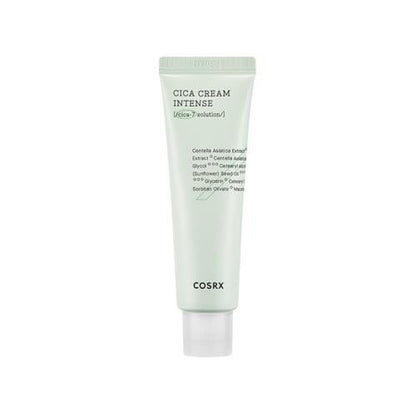 Light green tube of soothing cica cream with minimalist design and black COSRX logo on white background