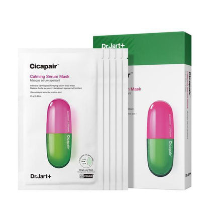 Dr.Jart+ Cicapair Calming Mask 25g X 5ea soothing serum sheet masks with green and pink capsule design packaging