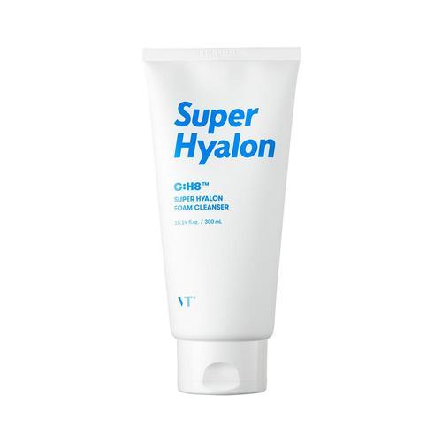 VT Super Hyalon Foam Cleanser 300ml white tube with blue text highlighting deep cleanse benefits for refreshed skin