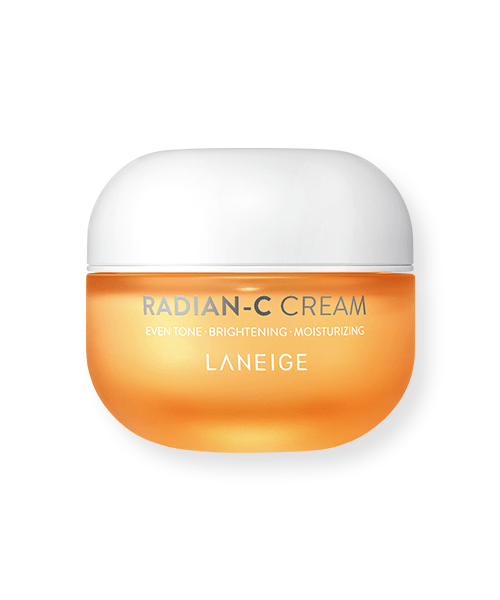 LANEIGE Radian-C Cream 30ml in orange jar with white lid for brightening and moisturizing skin tone.