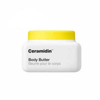 Dr.Jart+ Ceramidin Body Butter 200ml in white jar with yellow lid providing intense hydration for dry skin care