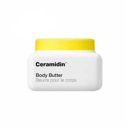 Dr.Jart+ Ceramidin Body Butter 200ml in white jar with yellow lid for intense hydration and skin nourishment