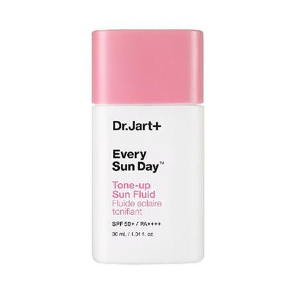 Dr.Jart+ Every Sun Day Tone-Up Sun Fluid 30ml (SPF50+ PA++++) in white bottle with soft pink cap for UV protection