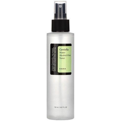 Clear frosted plastic spray bottle of soothing Centella water alcohol-free toner with pale green label and black details