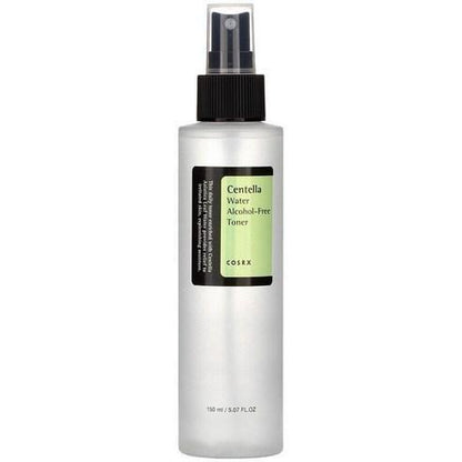 Matte white spray bottle of soothing Centella water alcohol-free toner with pale green label and black accents