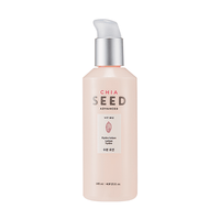 Matte pale pink pump bottle of hydrating lotion with silver cap and minimalistic label on white background