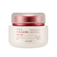 Jar of lifting cream with pomegranate and collagen formula designed to plump and improve firmness skin texture